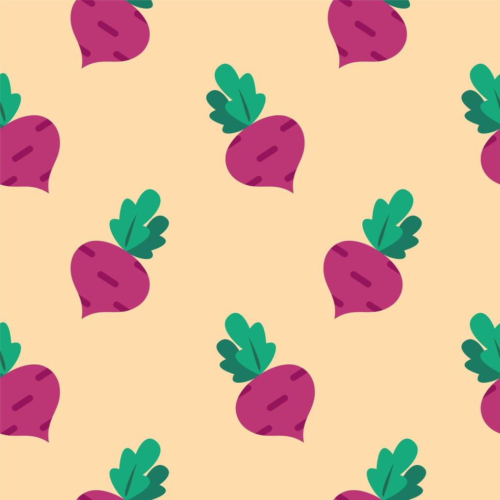 beet root flat design seamless pattern. Seamless pattern with leaves and vegetable Beet root. Vector illustration of art. Vintage background. Kitchen and restaurant design for fabrics, paper