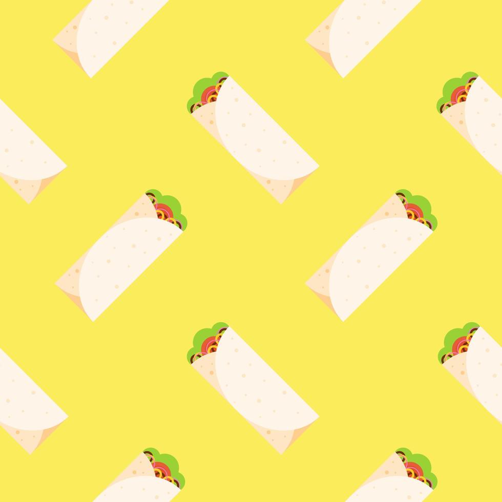 Ilustración de vector de diseño plano de patrones sin fisuras de burrito