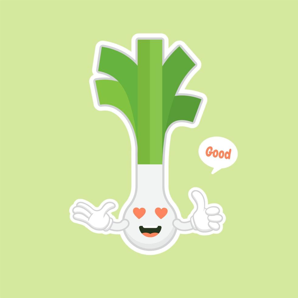 cute and kawaii scallion cartoon character. Spring onions character. Spring onions vector. Spring onions on color background. smiling leek vegetable cartoon illustration vector