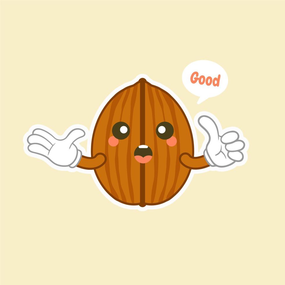 cute and kawaii walnut character flat style vector illustration