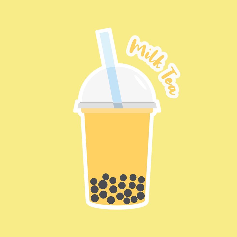 Milk bubble tea vector drink tapioca cup. Boba bubble tea pearl taiwan thai drink tapioca.