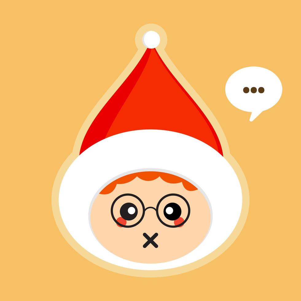 cute cartoon christmas children. Boy with santa hat vector illustration in flat style . kawaii mascot for christmas, winter, new year, web, or greeting cards,