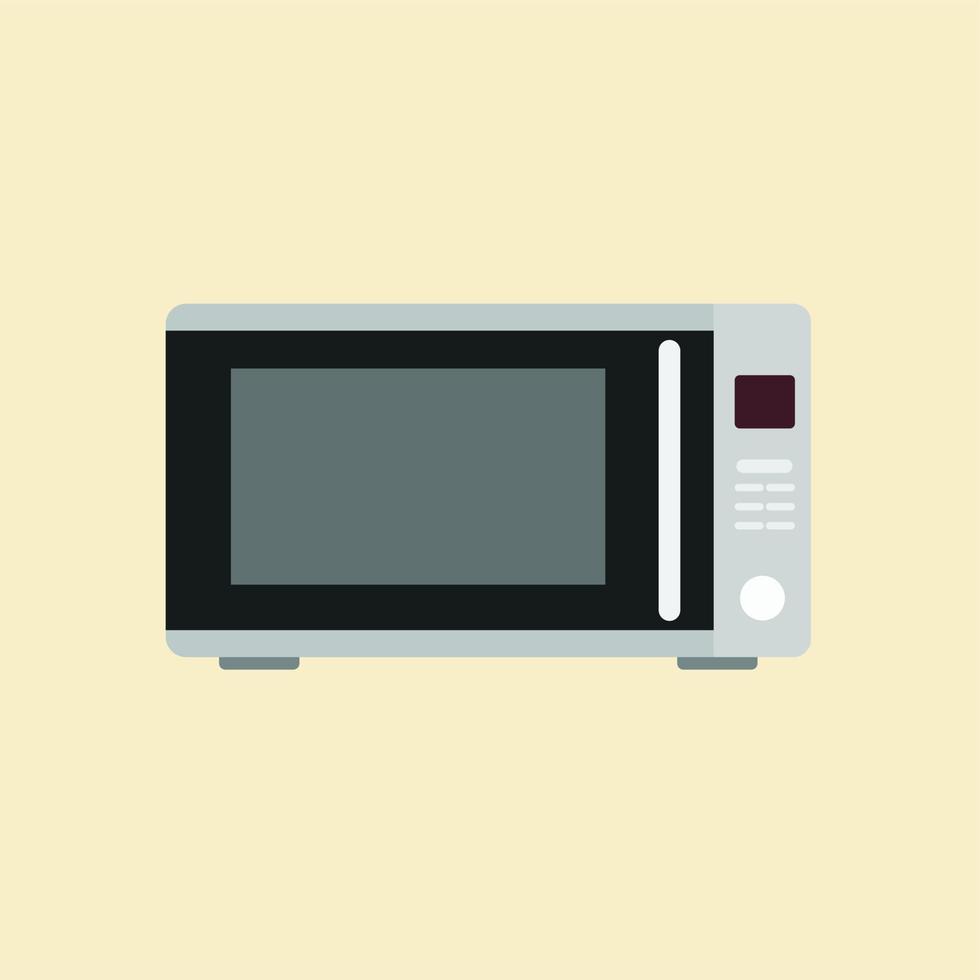 utensilios de cocina horno microondas icono plano. ilustración plana del vector de microondas moderno. electrodoméstico para calentar y descongelar alimentos, para cocinar, con temporizador y botones
