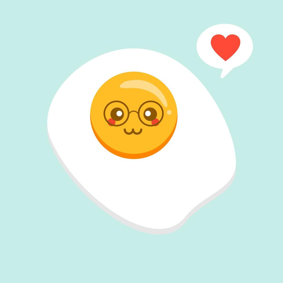 Cute fried egg cartoon character isolated on background vector illustration. Funny fast food menu emoticon face icon. Worried cartoon face food, comical scrambled egg animated mascot