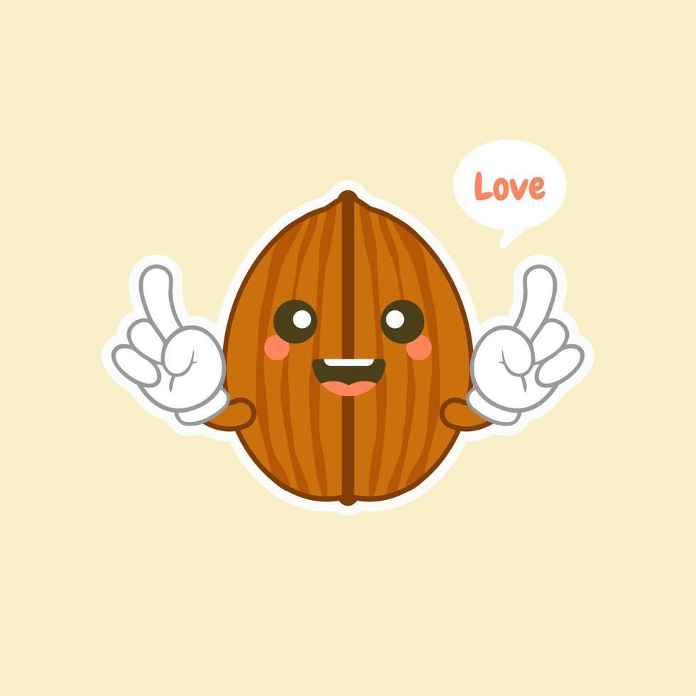 kawaii walnut flat design vector illustration. Useful and fresh food. Vegetarianism and vegans