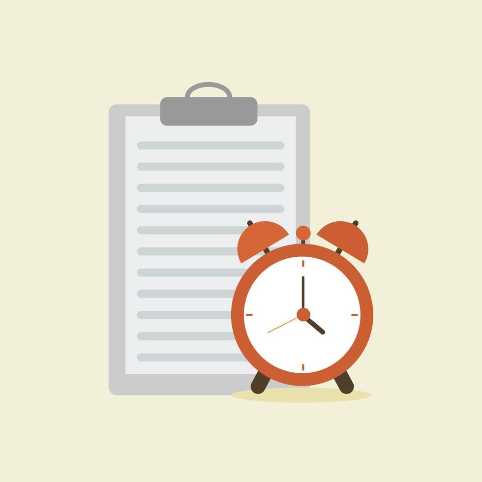 work and paper deadline reminder with document paper and alarm clock flat design vector illustration