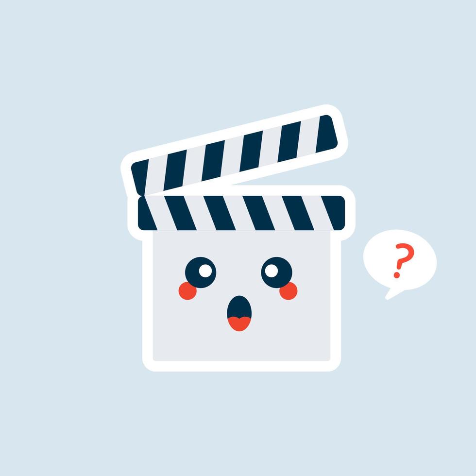 Cute Cartoon Clapperboard Character Vector Icon Illustration. Kawaii Clapperboard Mascot, Movie Icon Concept. Flat Cartoon Style Suitable for Web Landing Page, Banner, Sticker, Background