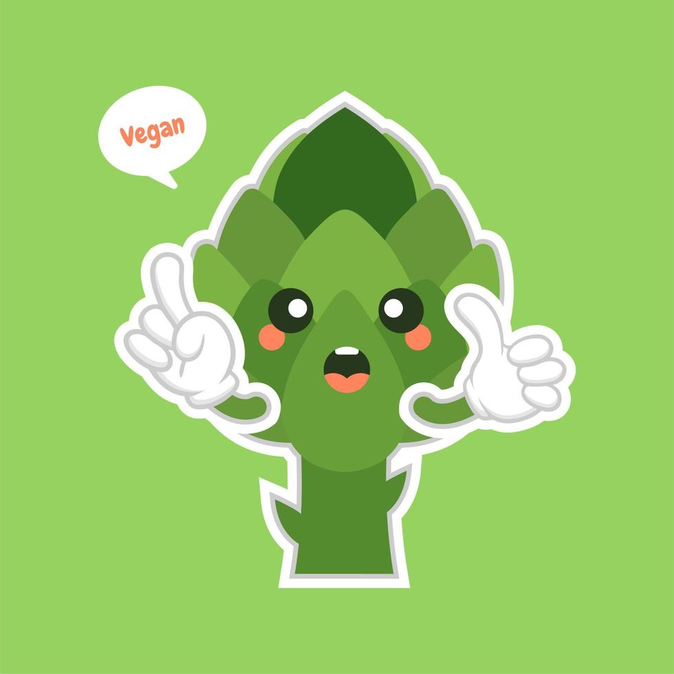 Ilustración de vector de emoji de personaje de comida vegetal de dibujos animados de alcachofa lindo y kawaii. alimentos saludables, nutrientes, dieta. vitaminas y minerales. Beneficios para la salud de los vegetales. personaje divertido