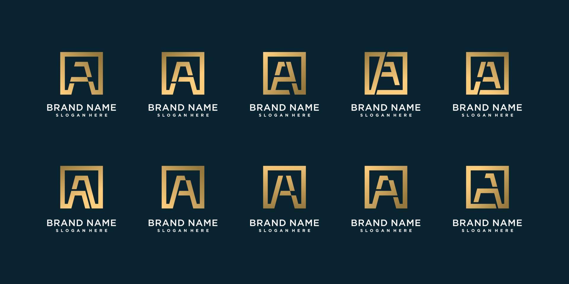 conjunto de colección de logotipos de letras doradas con inicial a, dorado, empresa, vector premium