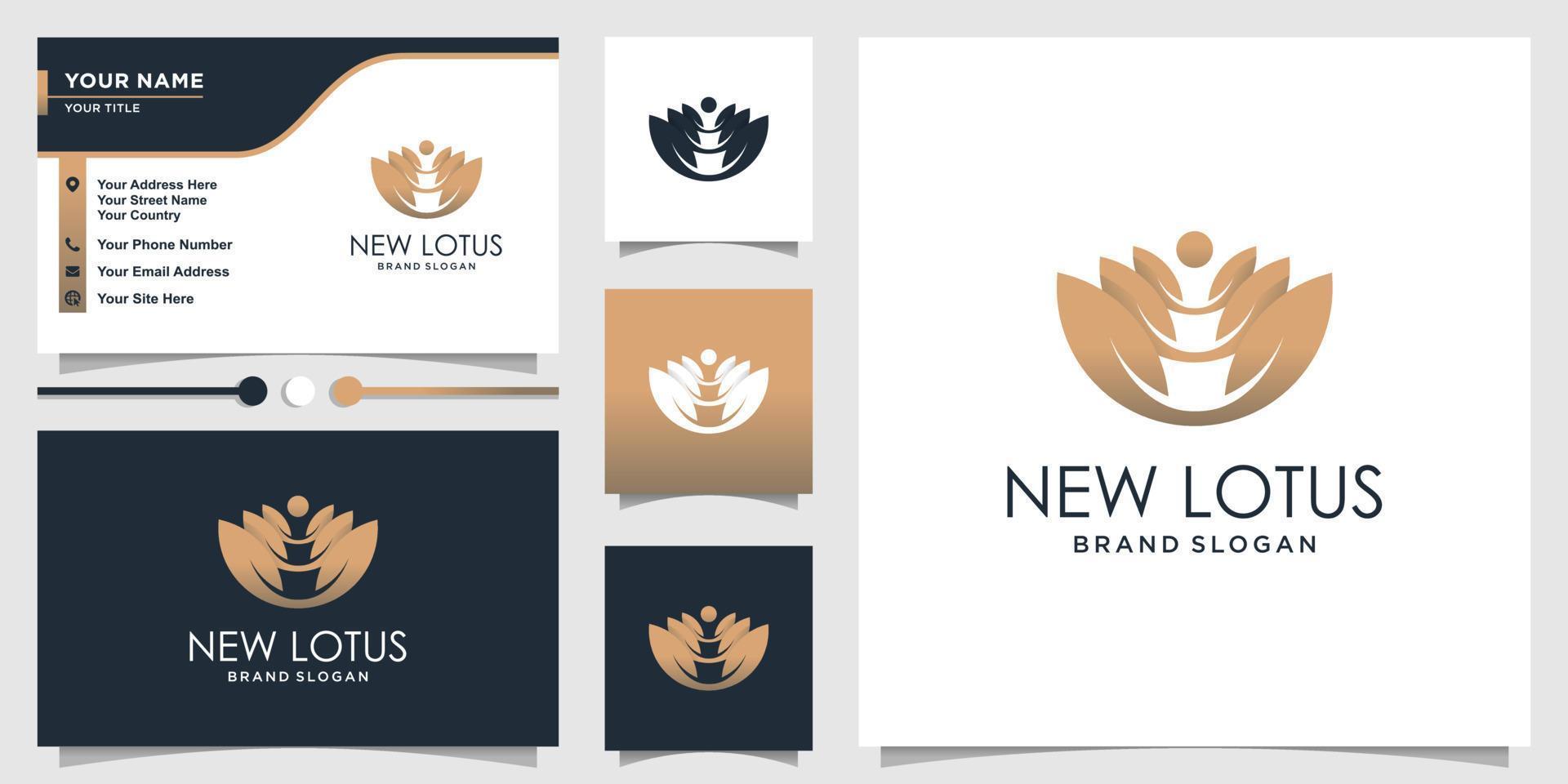 Now lotus logo with modern gradient style and business card design template Premium Vector