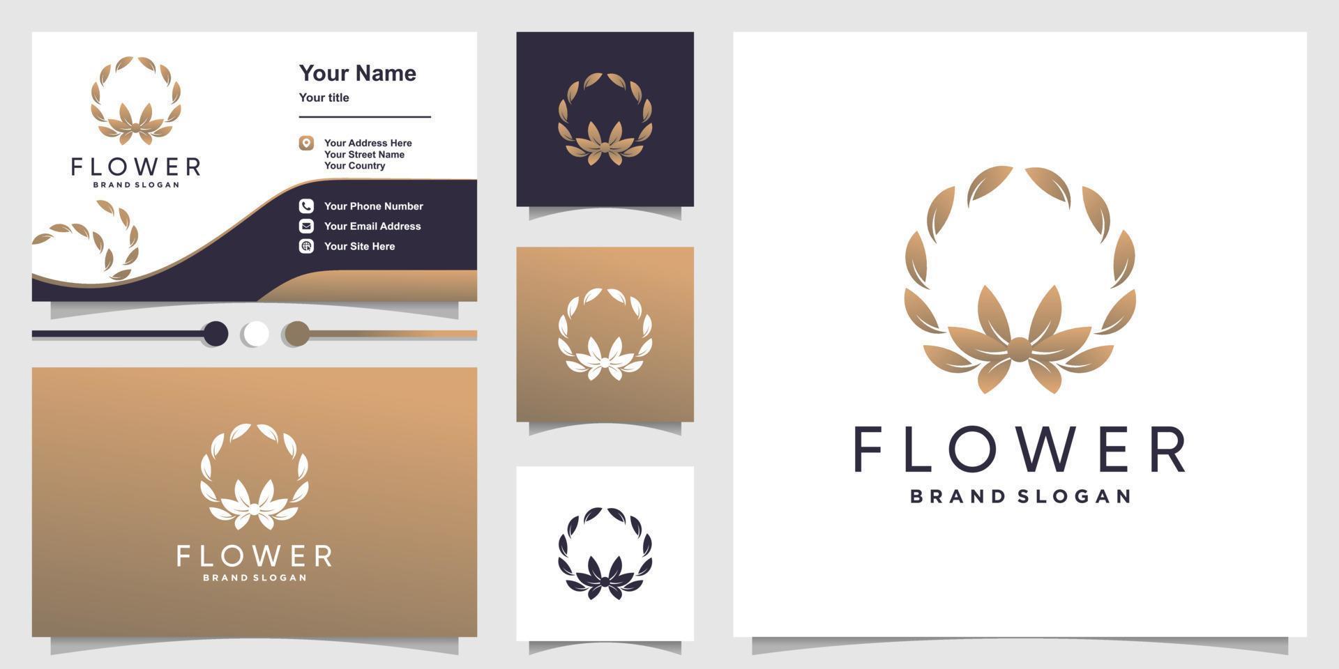 Flower logo with cool and creative concept and business card design template Premium Vector