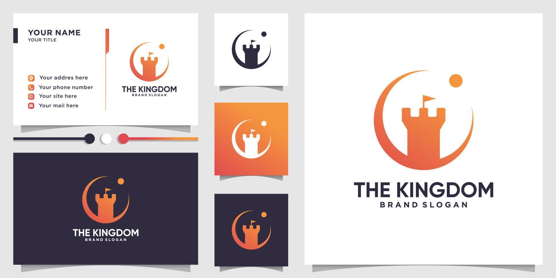 Castle logo with gradient abstract concept and business card design, dream, kingdom, Premium Vector