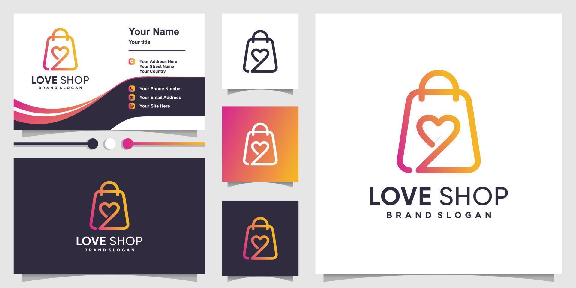 Love shop logo with creative abstract concept and business card design Premium vector