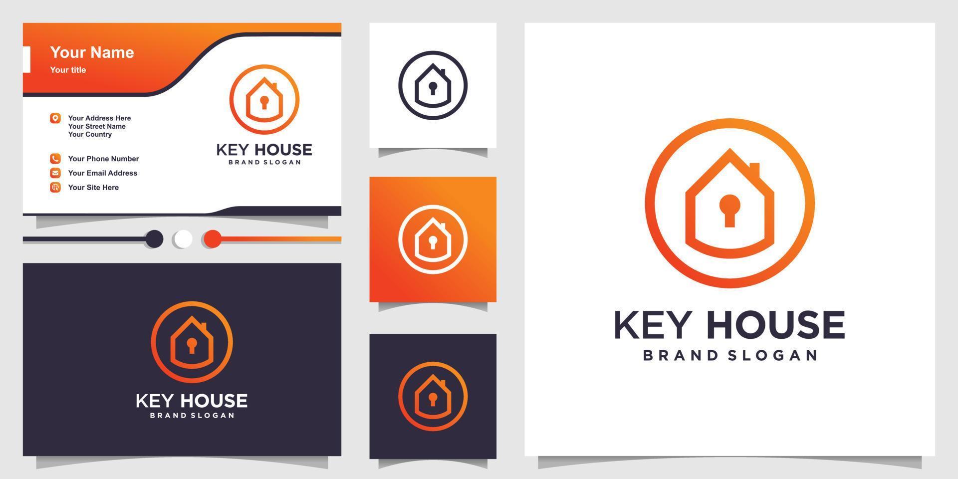 Key house logo with protection concept and business card design Premium Vector