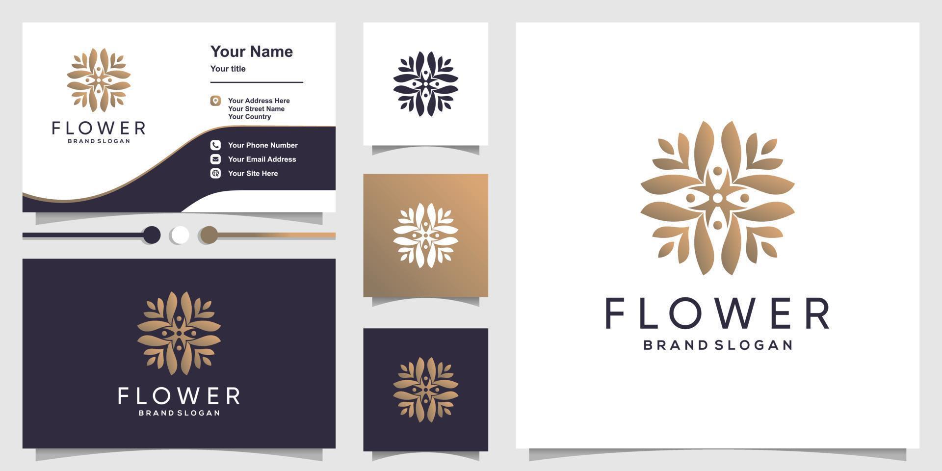 Flower logo with creative abstract concept and business card design template Premium Vector