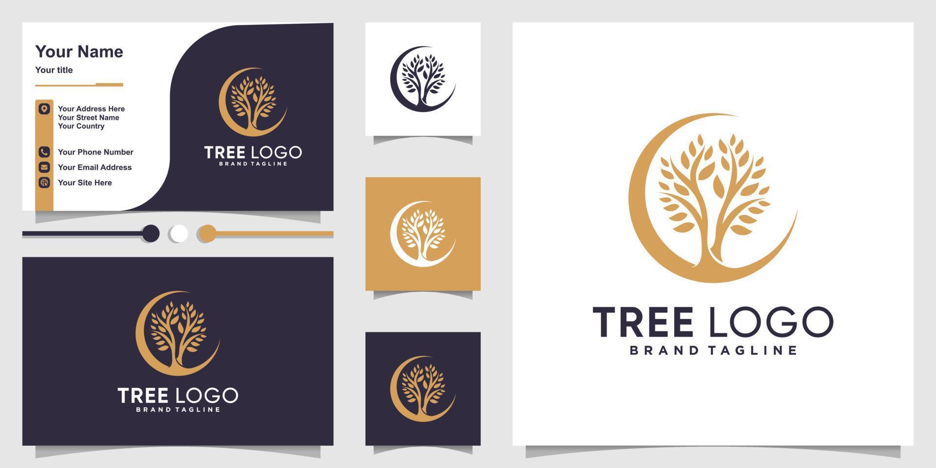 logotipo de árbol fresco con concepto de estilo moderno y plantilla de diseño de tarjeta de visita vector premium