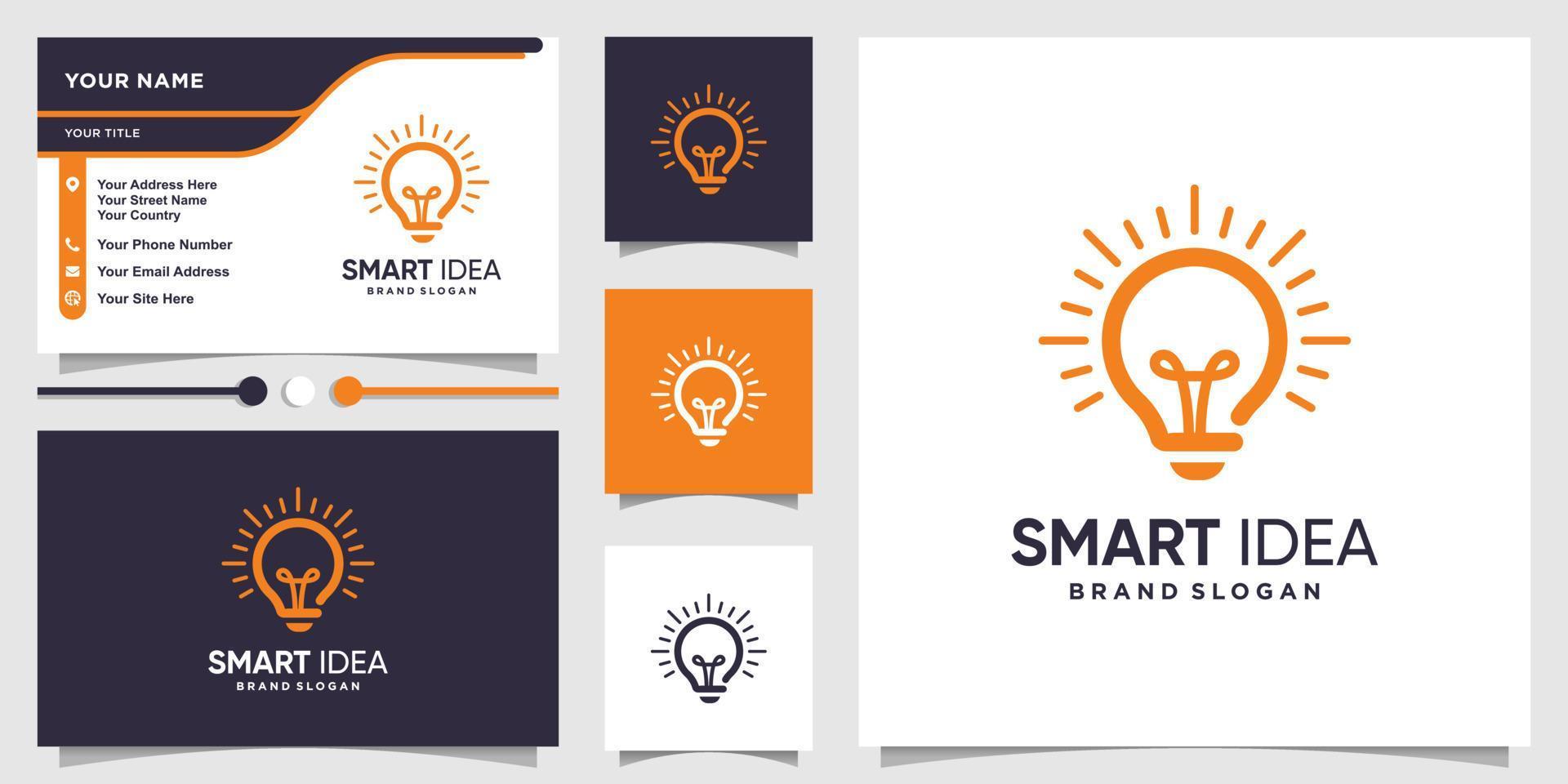 Smart logo with lamp idea concept and business card design Premium Vector