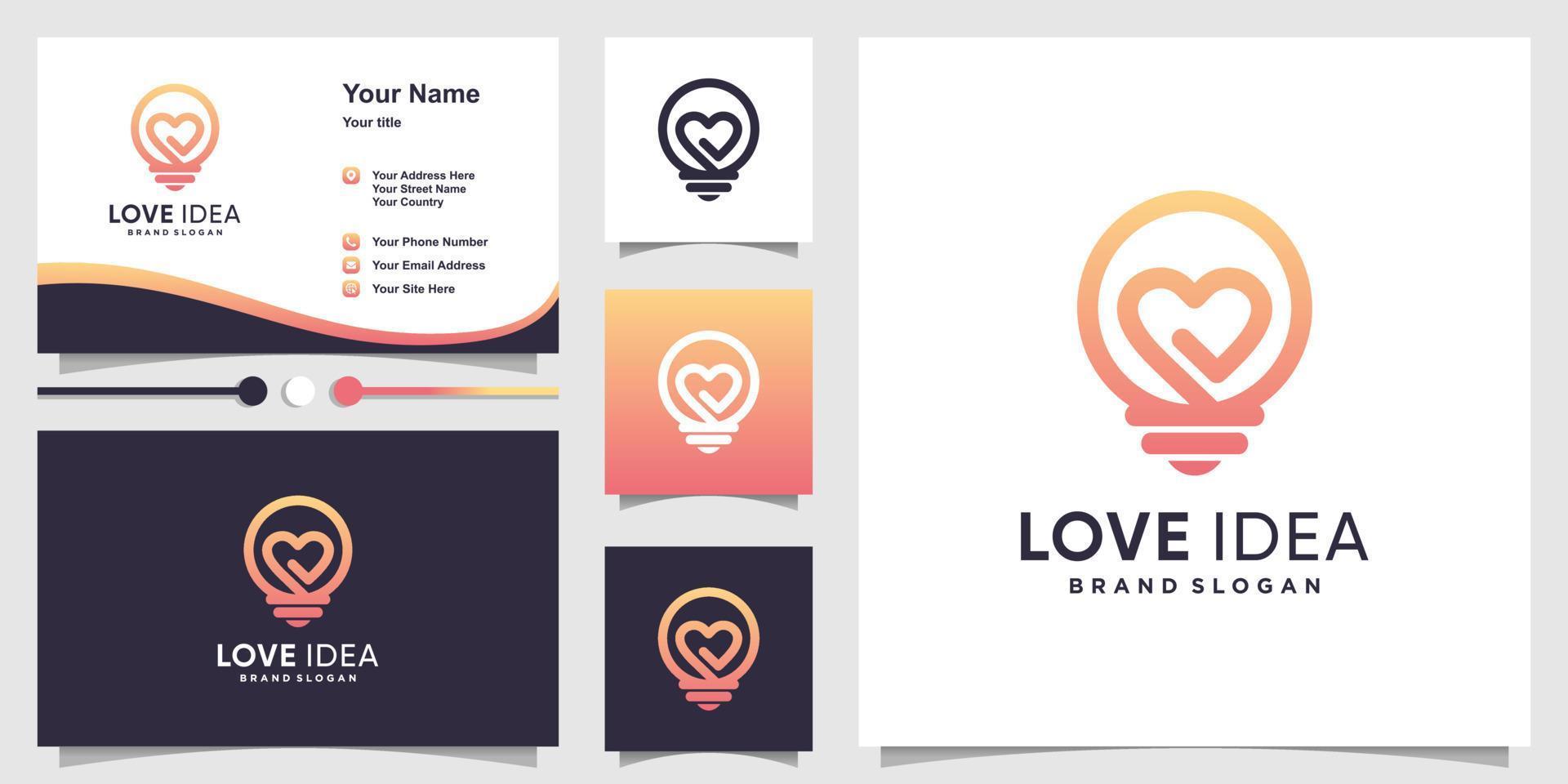 Love idea logo with creative gradient outline style and business card design Premium vector