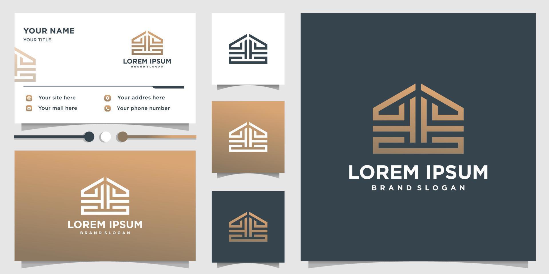 Abstract logo with cool building shape style and business card design Premium vector