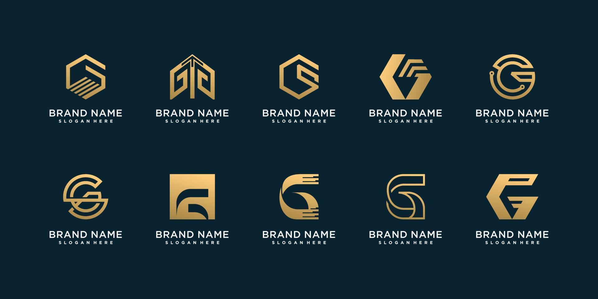 conjunto de colección de logotipos de letra g con concepto dorado creativo para vector premium de empresa o persona