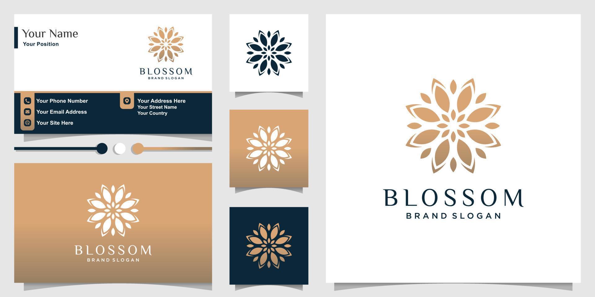 Blossom logo for beauty and spa with fresh concept and business card design template Premium Vector