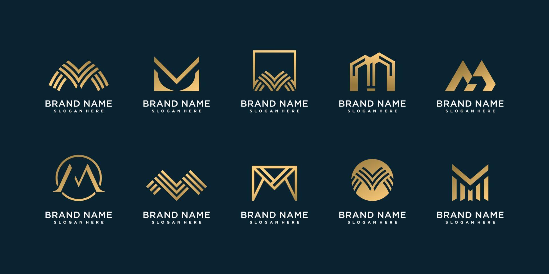 conjunto de logotipo de letra m con vector premium de concepto único y dorado