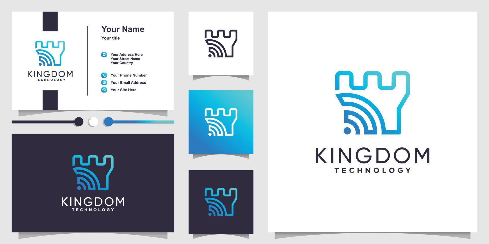 Kingdom logo with smart technology concept and business card design Premium Vector