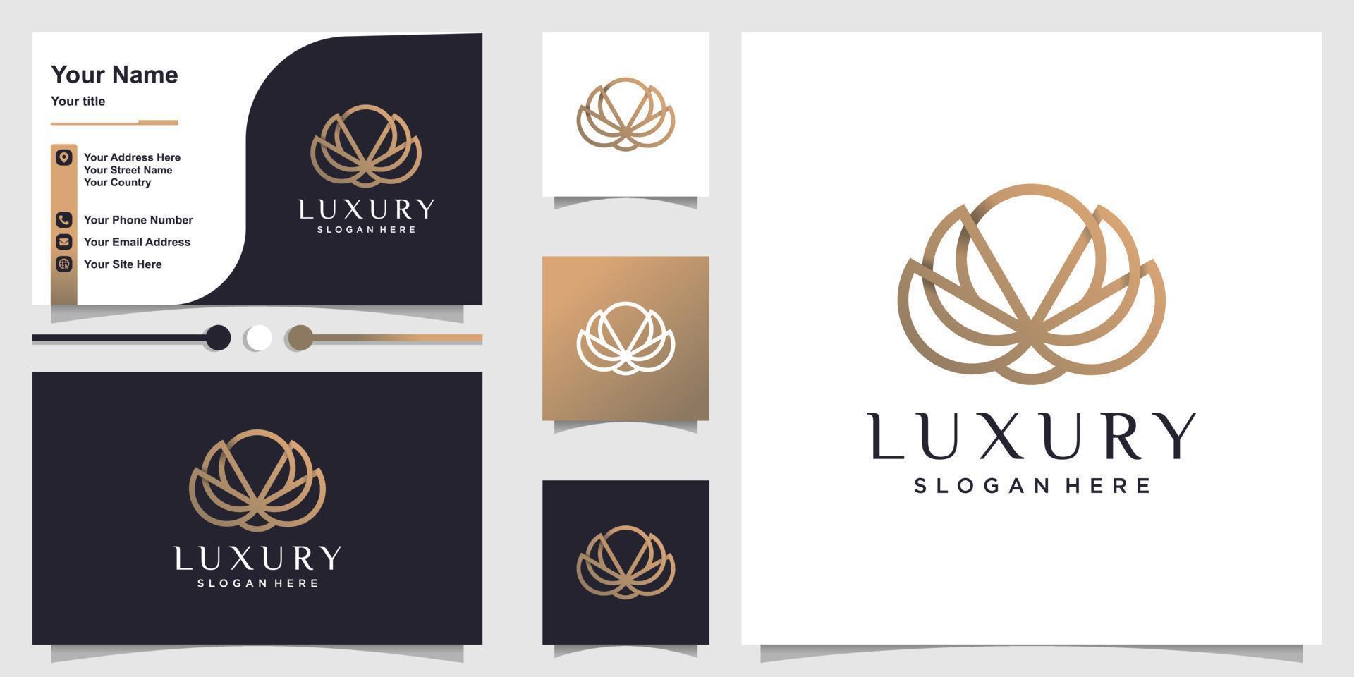 Luxury lotus logo with creative line art style and business card design Premium Vector