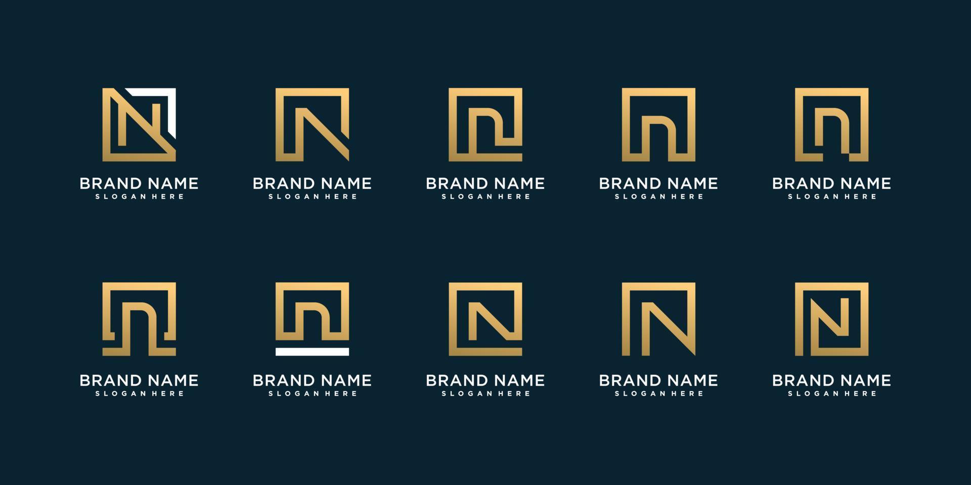 conjunto de colección de logotipos de letras n con vector premium de idea de concepto dorado