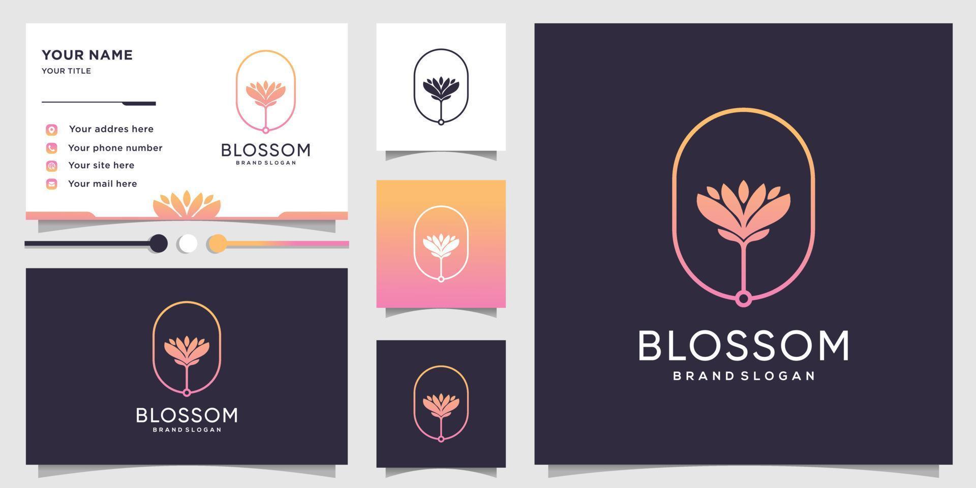 Blossom logo with fresh and unique concept and business card design template, abstract, gradient, Premium Vector