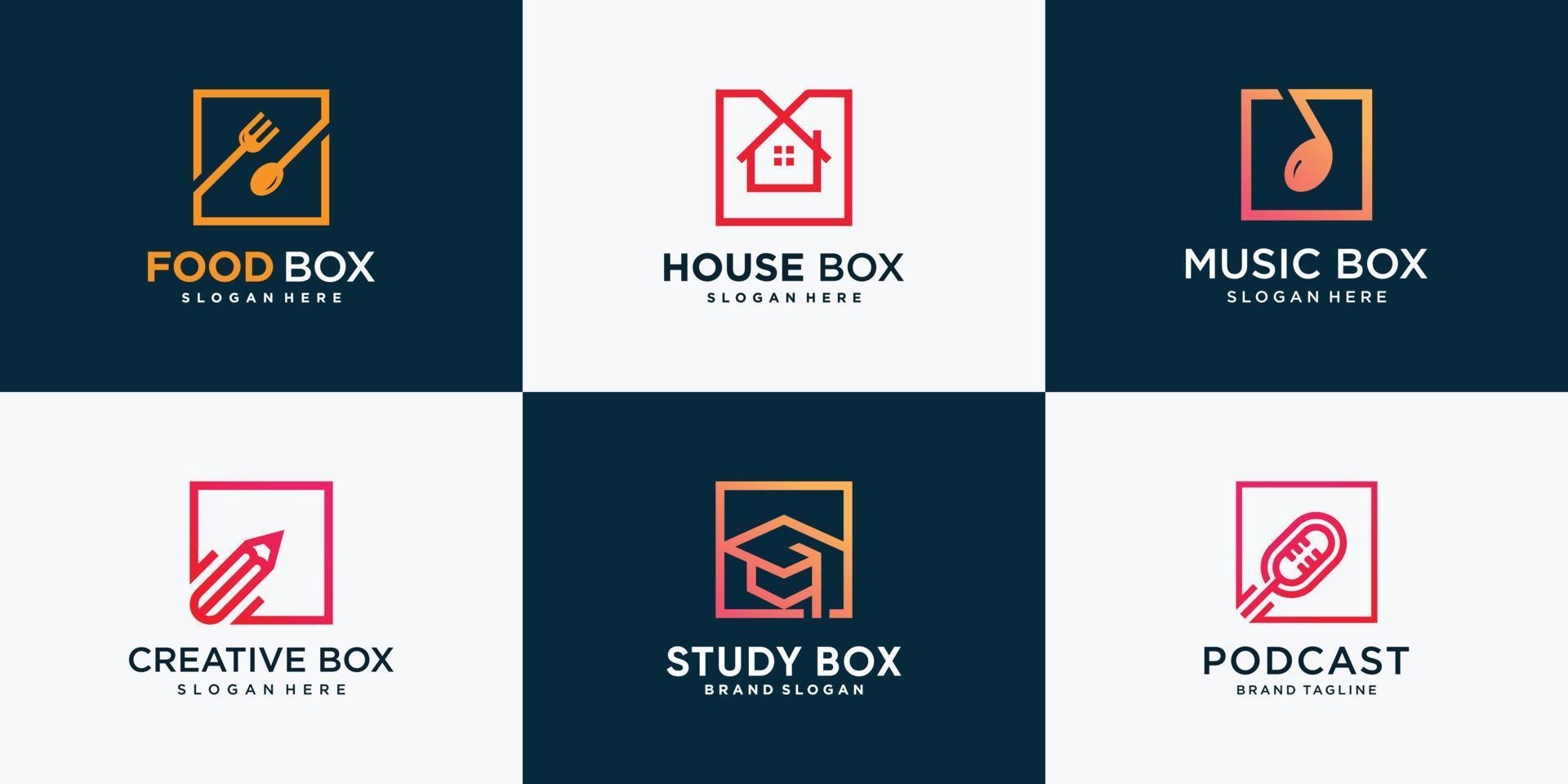 Set of box logo with different element style Premium Vector