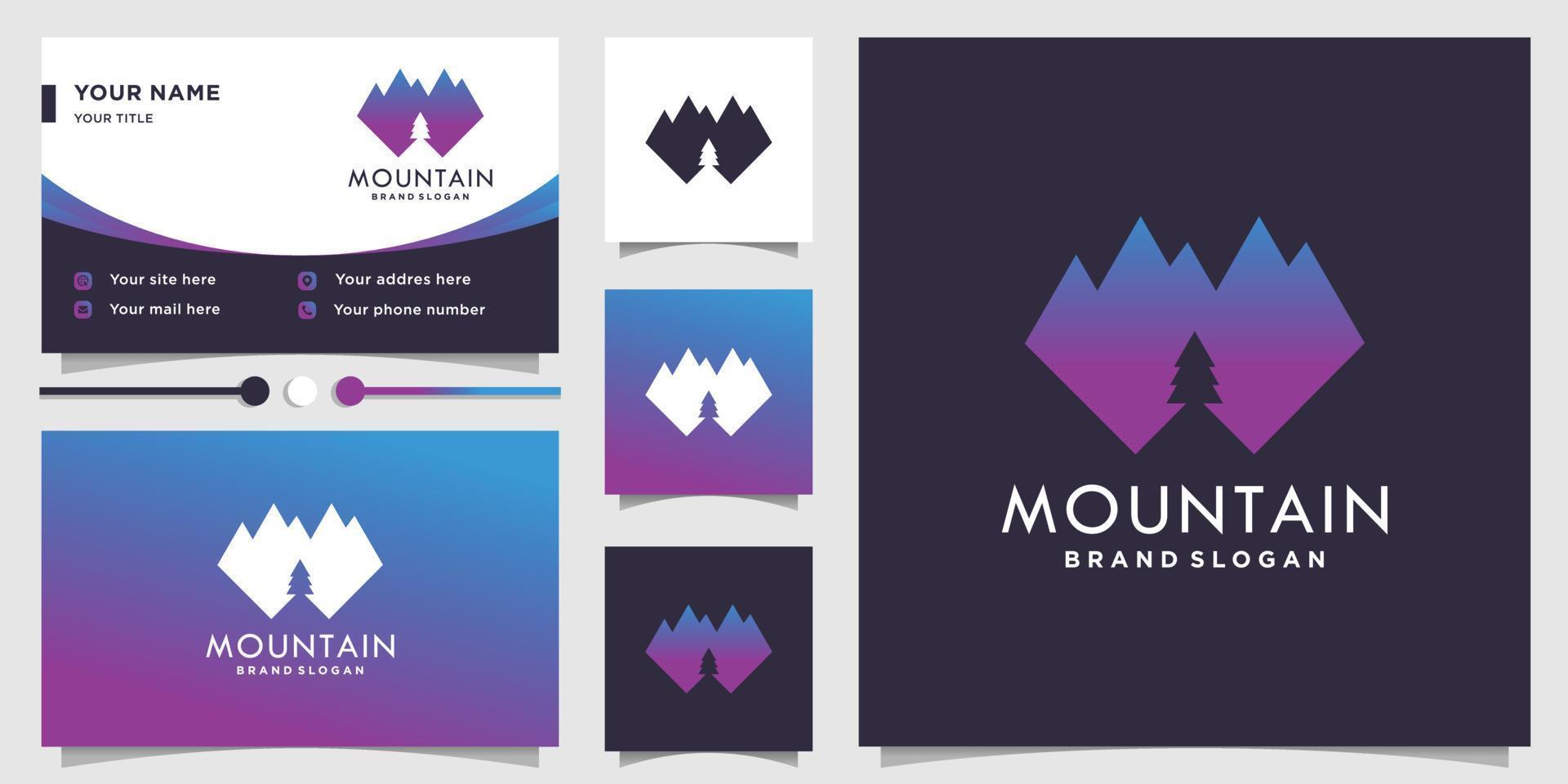 logotipo de montaña abstracto creativo con concepto moderno y diseño de tarjeta de visita vector premium