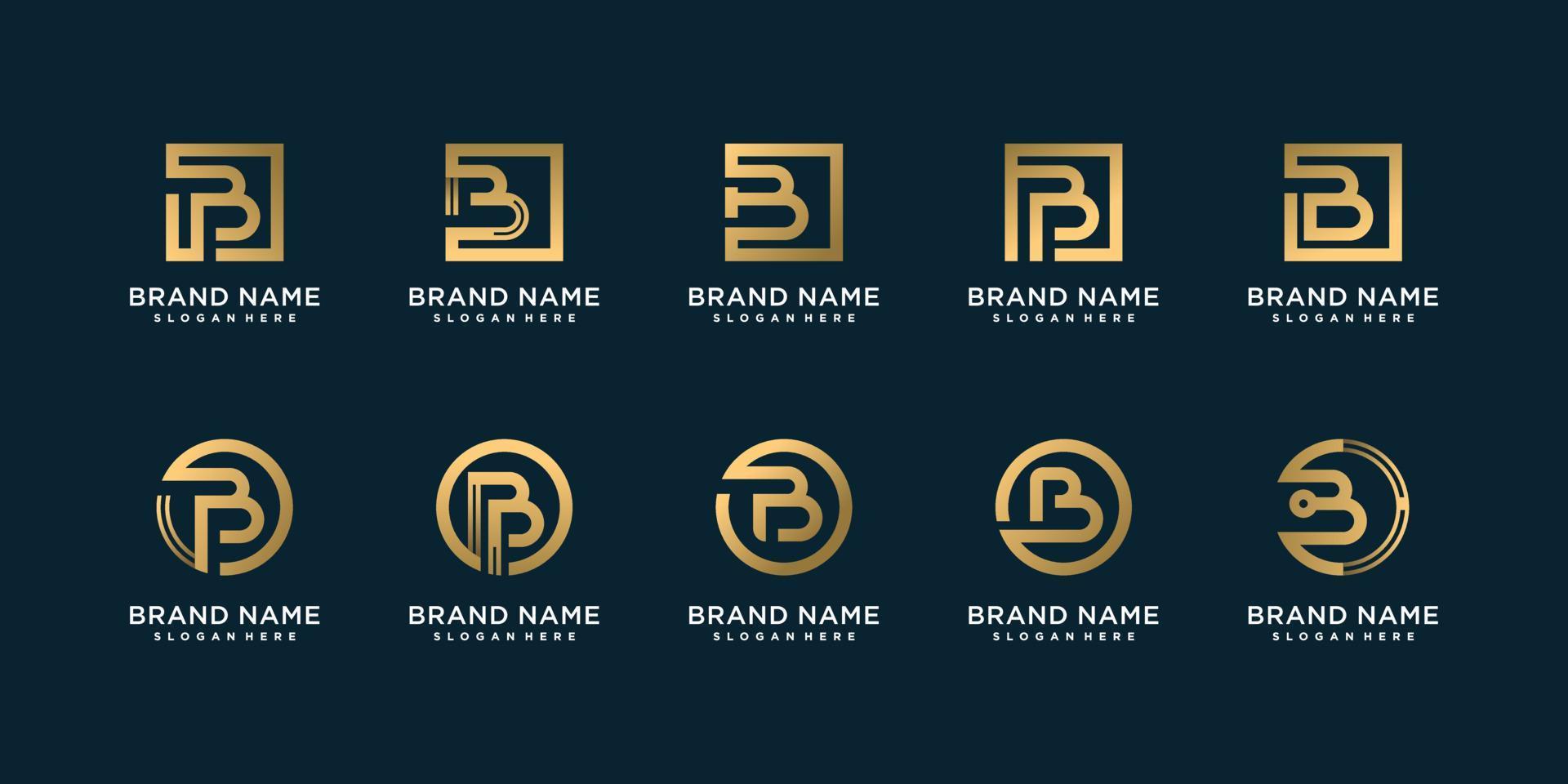 conjunto de colección de logotipos con b inicial para persona o empresa con vector premium de concepto cuadrado dorado