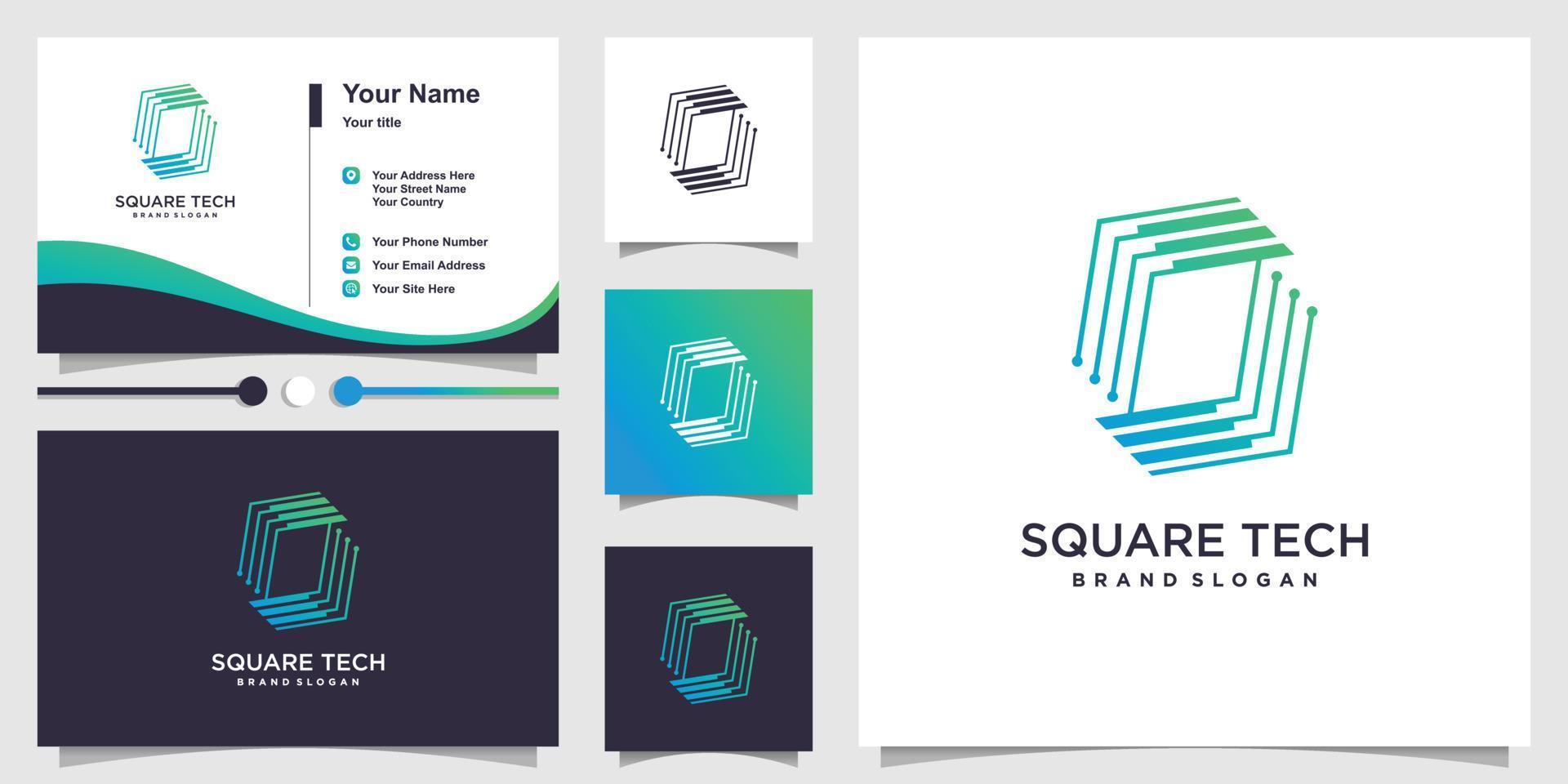 Square tech logo template and business card Premium Vector