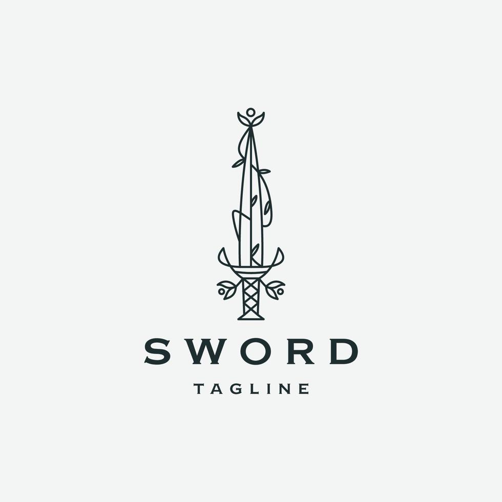 Sword nature leaf line logo icon design template vector