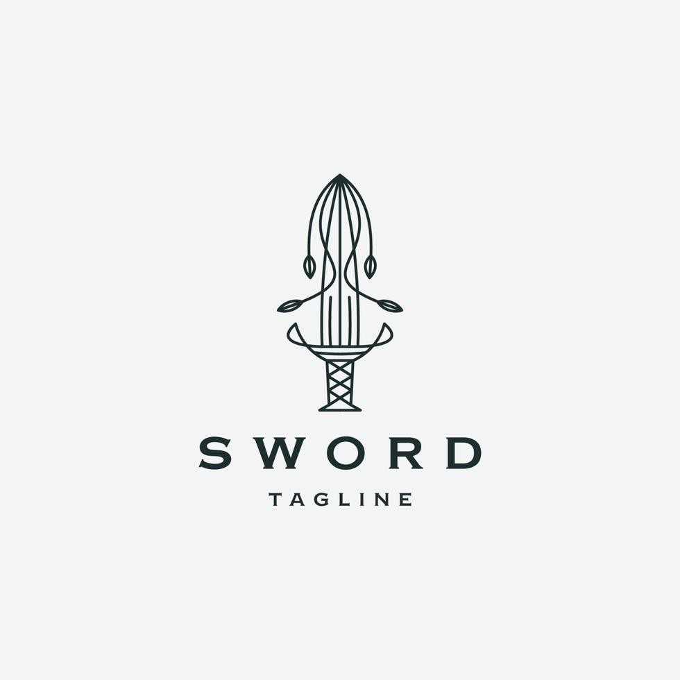 Sword nature leaf line logo icon design template vector