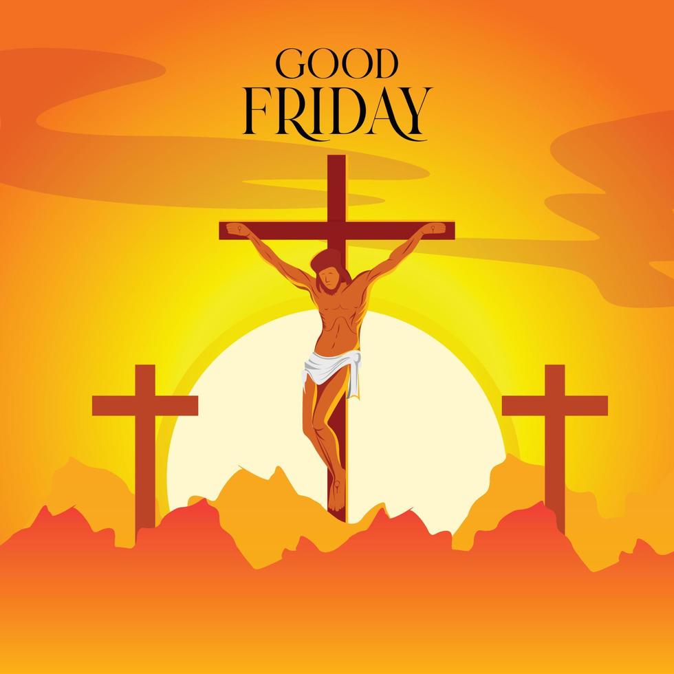 Good Friday, vector illustration of Jesus Christ Crucifixion.