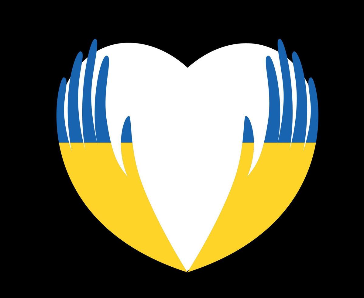 Ukraine Heart Flag And Hands National Europe Symbol Emblem Abstract Vector Design