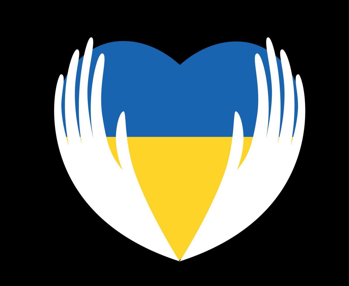 Ukraine Heart Flag And Hands National Europe Symbol Emblem Abstract Vector Design