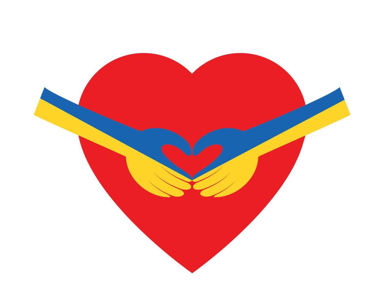 Ukraine National Europe Flag Hands Emblem With Heart Design Abstract Vector illustration