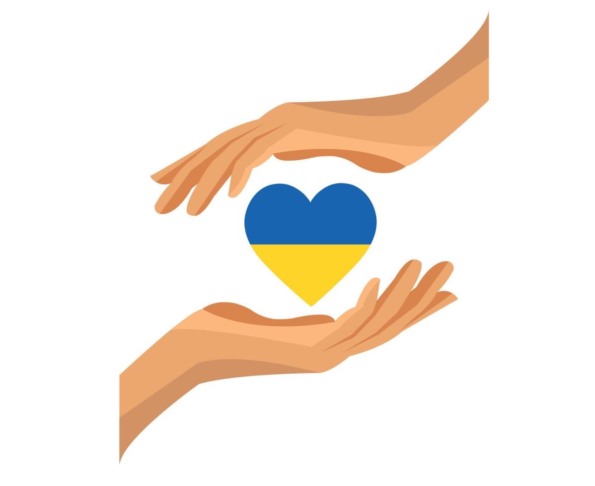 Ukraine Flag Emblem Heart With Hands Symbol Abstract National Europe Vector illustration Design
