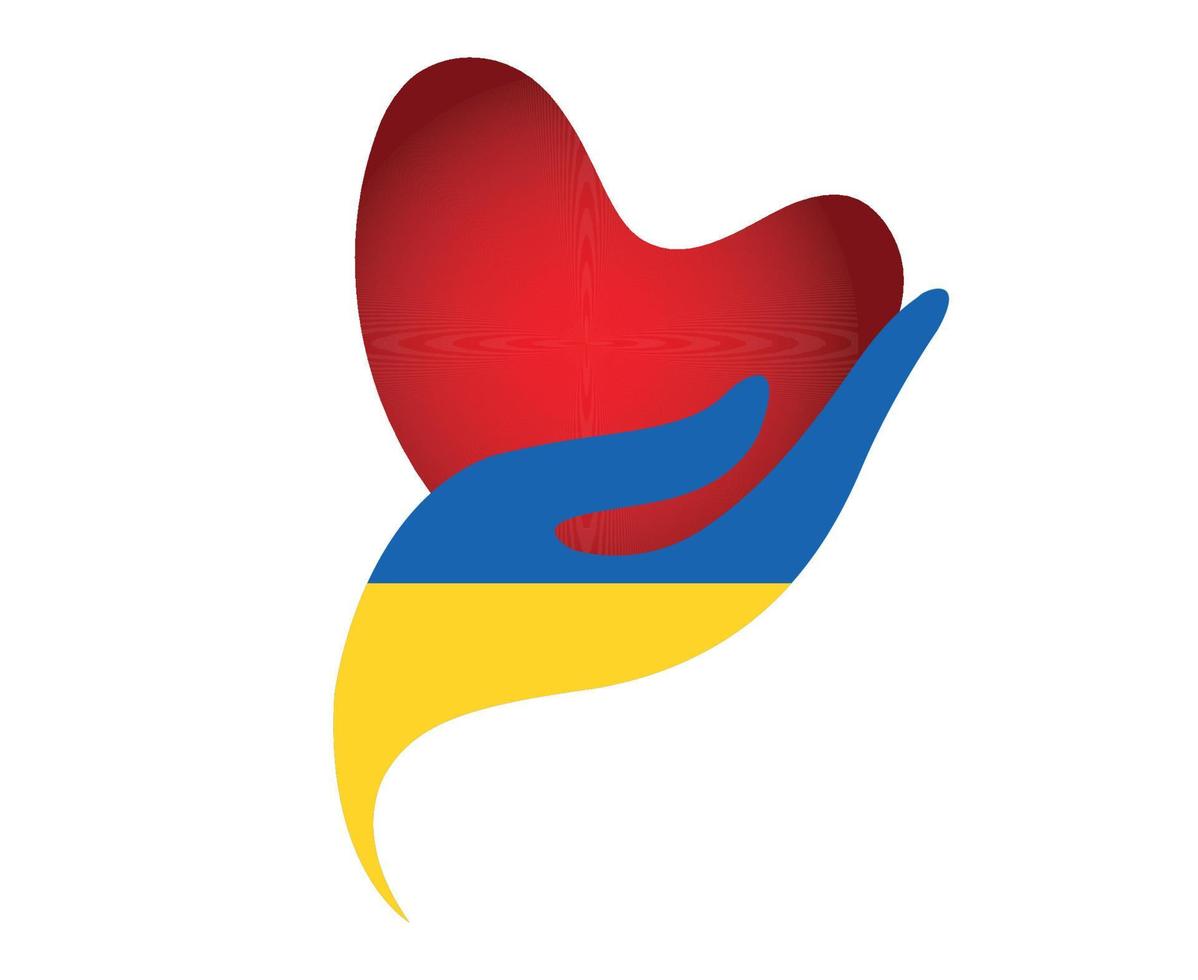 ucrania nacional europa emblema bandera mano y corazón símbolo abstracto vector ilustración diseño
