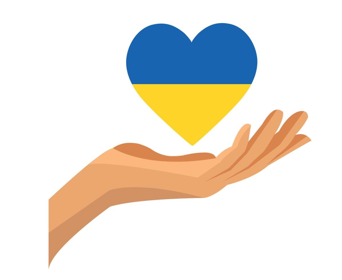 emblema del corazón de la bandera de ucrania con el símbolo de la mano diseño de ilustración vectorial nacional abstracto de europa vector