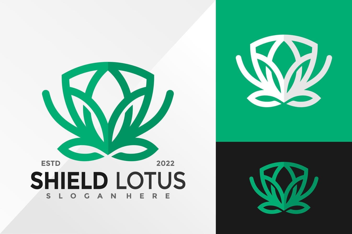 plantilla de ilustración de vector de diseño de logotipo de loto de naturaleza de escudo