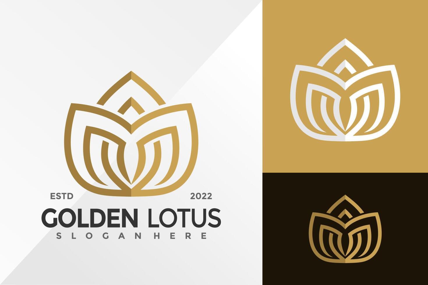 plantilla de ilustración de vector de diseño de logotipo de hoja de loto dorado