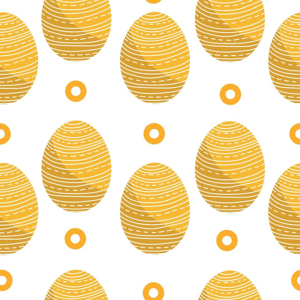 huevos de pascua en color naranja sin costuras, huevos de vacaciones estampados y círculos naranjas sobre un fondo blanco vector