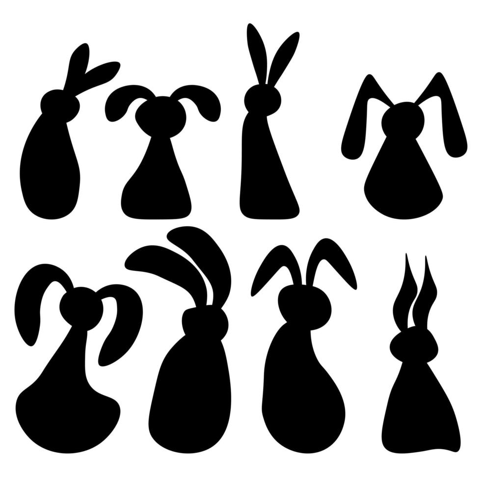 Rabbits silhouettes set, Easter bunny for postcard or design vector