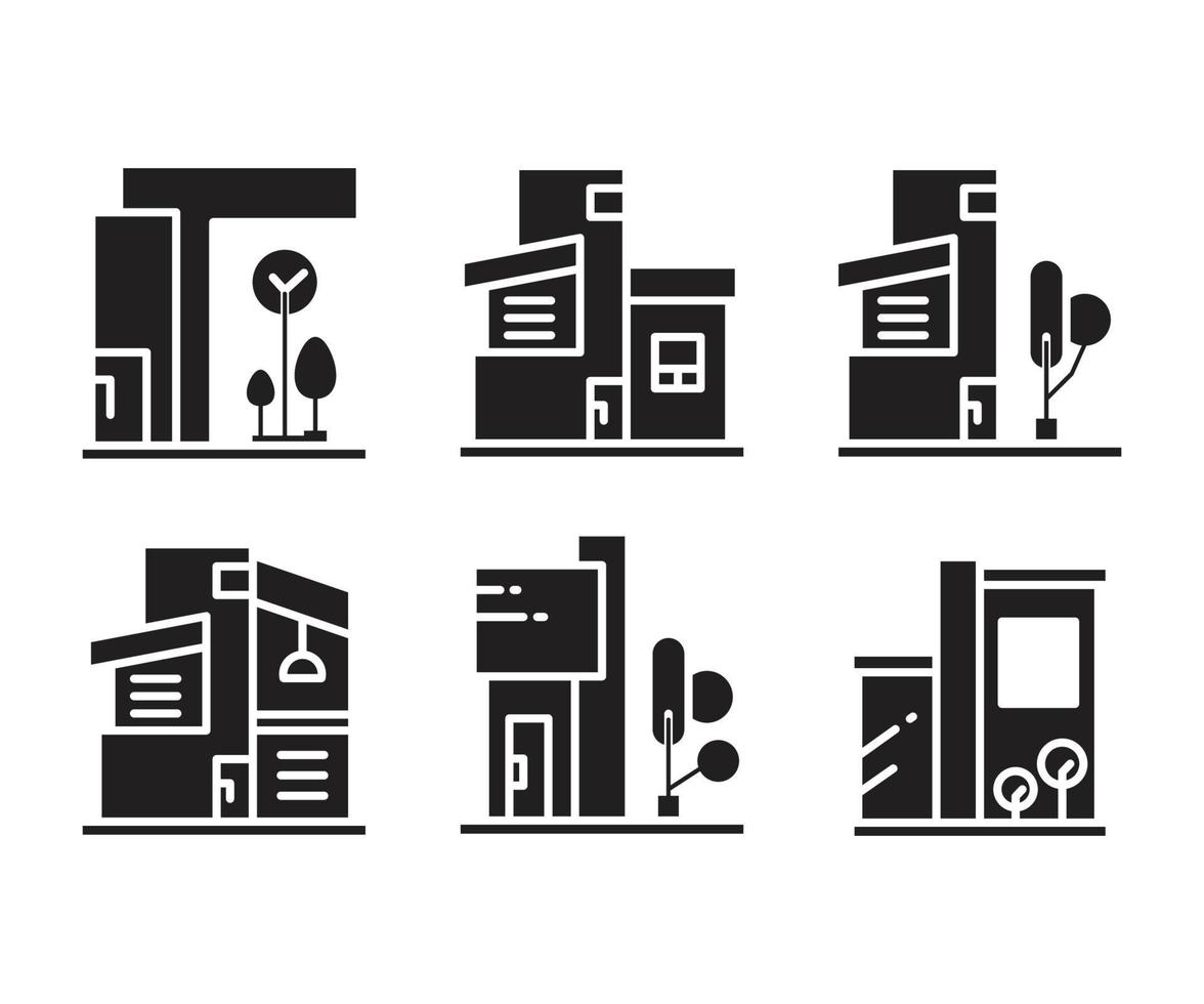 Ilustración de vector de iconos de edificio de casa y apartamento