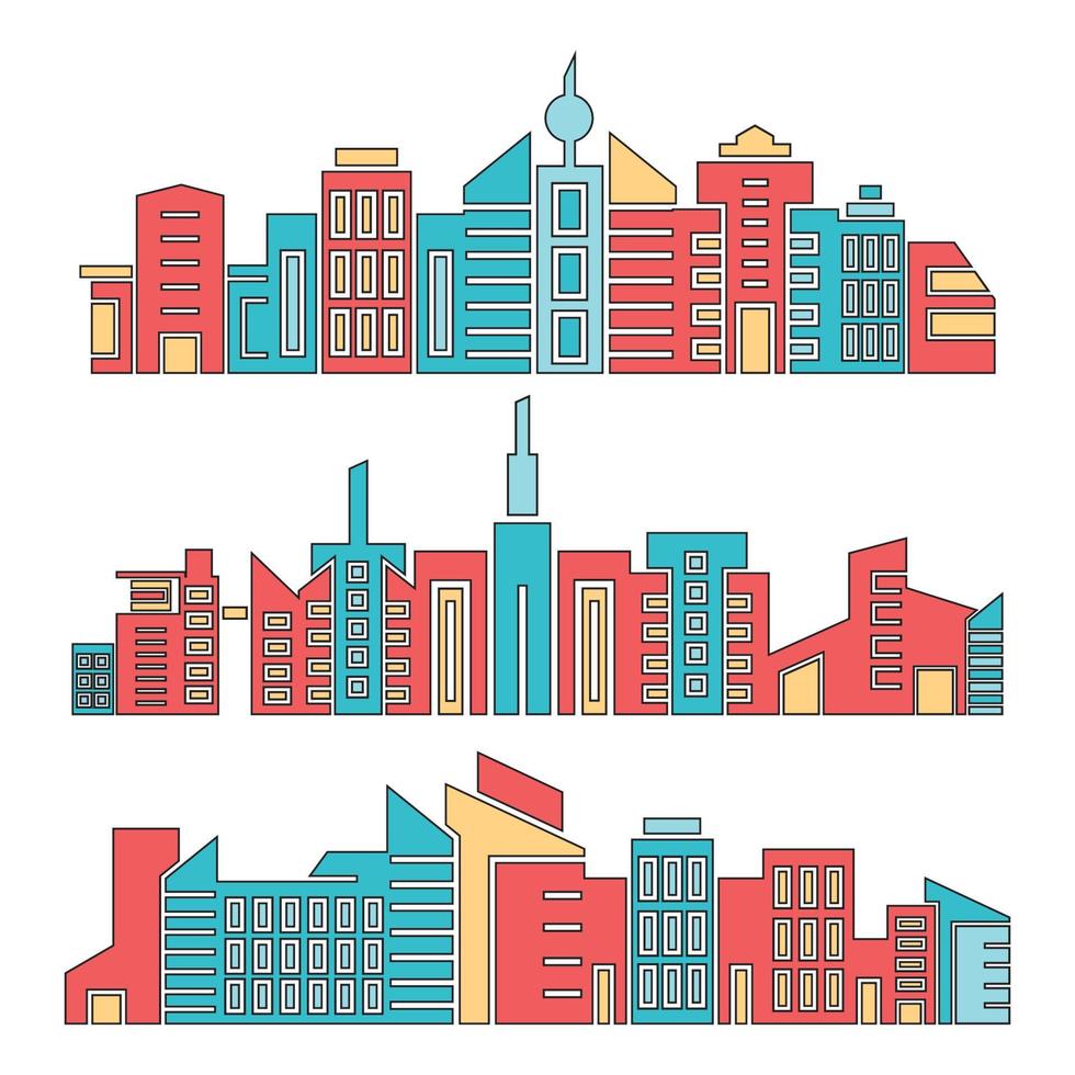 edificio de oficinas y paisaje urbano conjunto ilustración vector