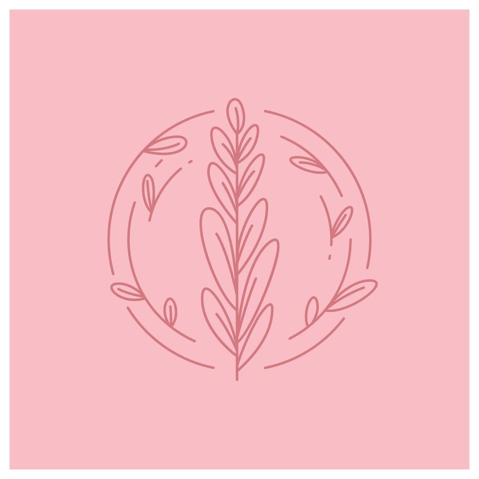 floral wreath line art on pink background vector